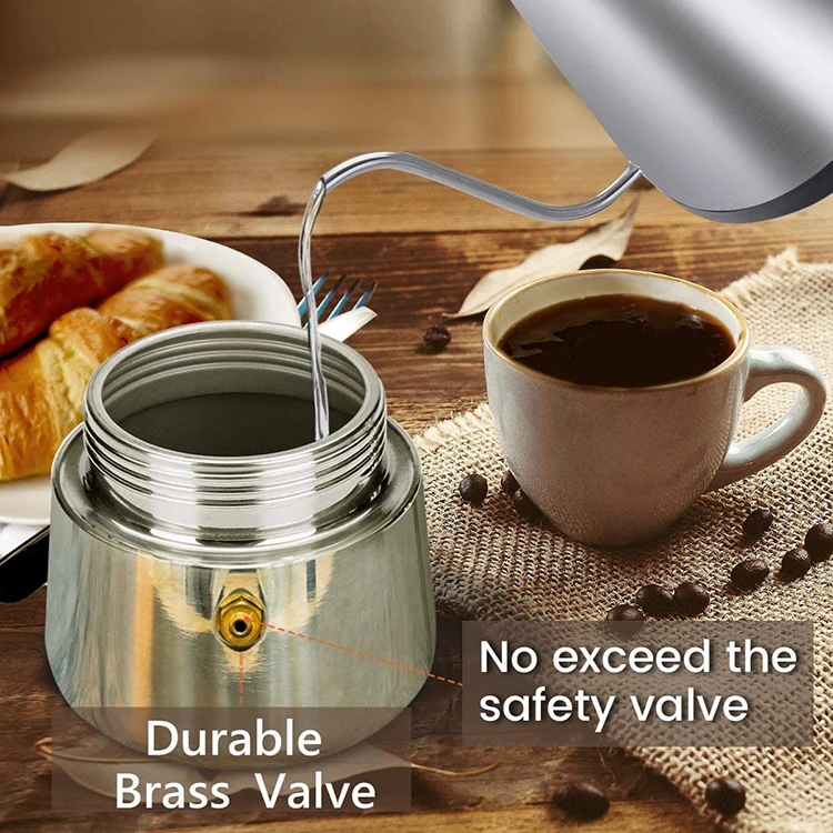 Stovetop Espresso Maker Italian Coffee Machine Coffee Pot 6.8 Oz Moka Pot Sliver Luxurious Stainless Steel Copper Chrome Metal