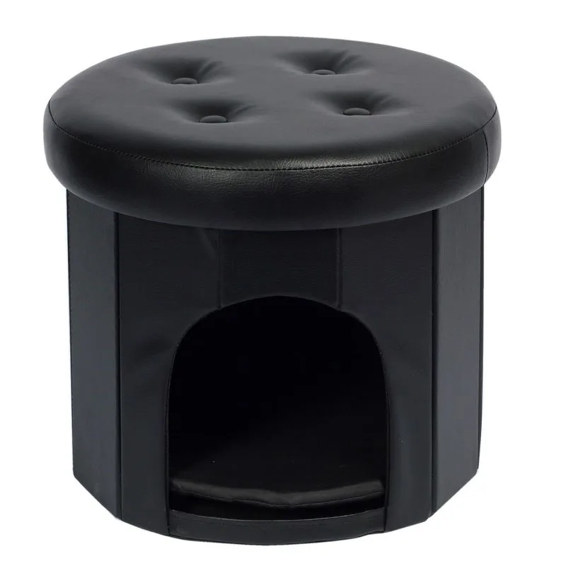 Bailey PVC Foldable Pet House Ottoman Pouf Seat Leather Folding Dog Cat House Ottoman Stool