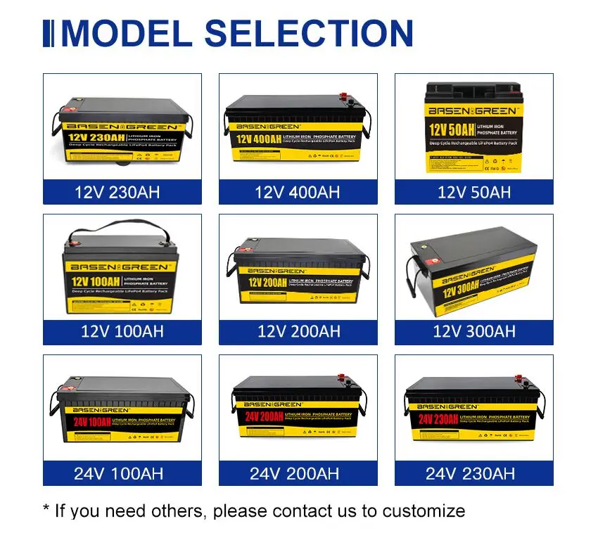 Basen 5000 cycle 4S1P Prismatic  12V  200AH 230AH 280AH 300AH BMS LiFePo4  lithium battery pack for solar system
