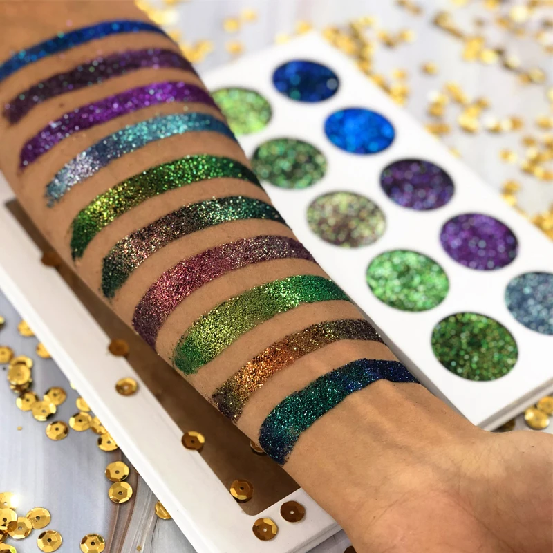 Chameleon makeup cosmetics custom duochrome loose glitter pigmented private label eyeshadow palette