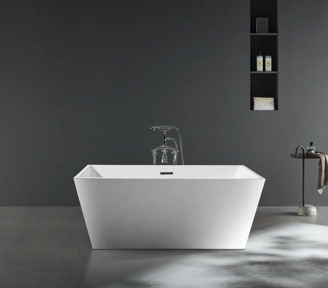 Modern White Acrylic Square Freestanding Soaking Bathtub Ceramic Floor-Standing Faucet Drainer luxury bath tubs