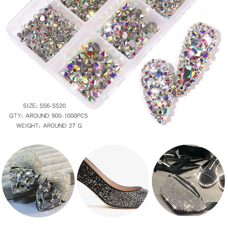 New Wholesale Fashionable High Quality mix size box Colored Bling Swaroskis Crystal Glass Rhinestones For Nail Art