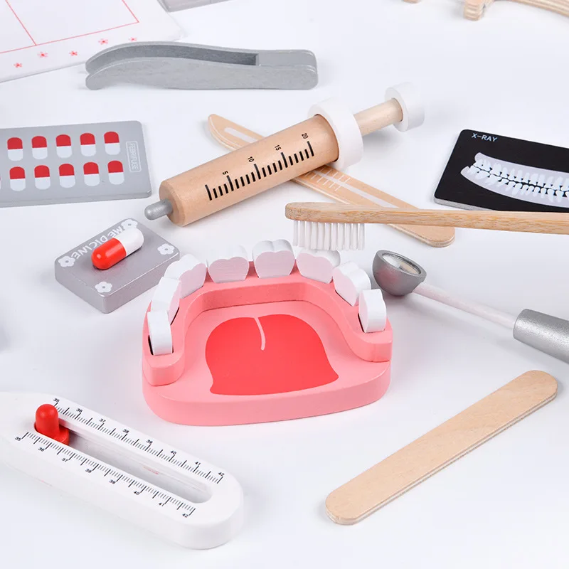 Factory Price Montessori Dentist Nurse Playhouse Medicine Games Medical Kit Toy, Doctor Toys Set Kids Wooden Pretend Play Kit
