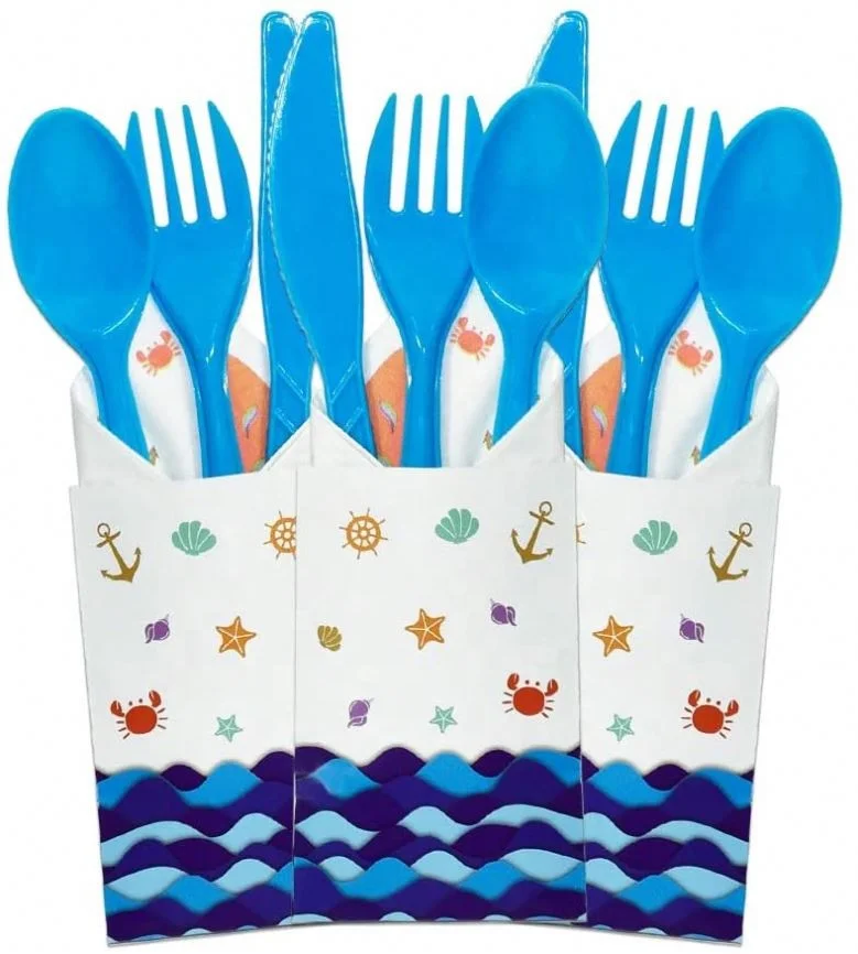 Shark Party Supplies Set - Blue Ocean Pool Party Decorations for Boys Kids Birthday Banner Signs Balloons Cutlery Bag