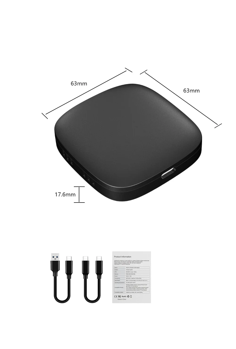 Wireless CarPlay Android Auto Adapter Upgrade Wired CarPlay to Wireless, 2024 CarPlay Wireless Dongle Designed for Apple