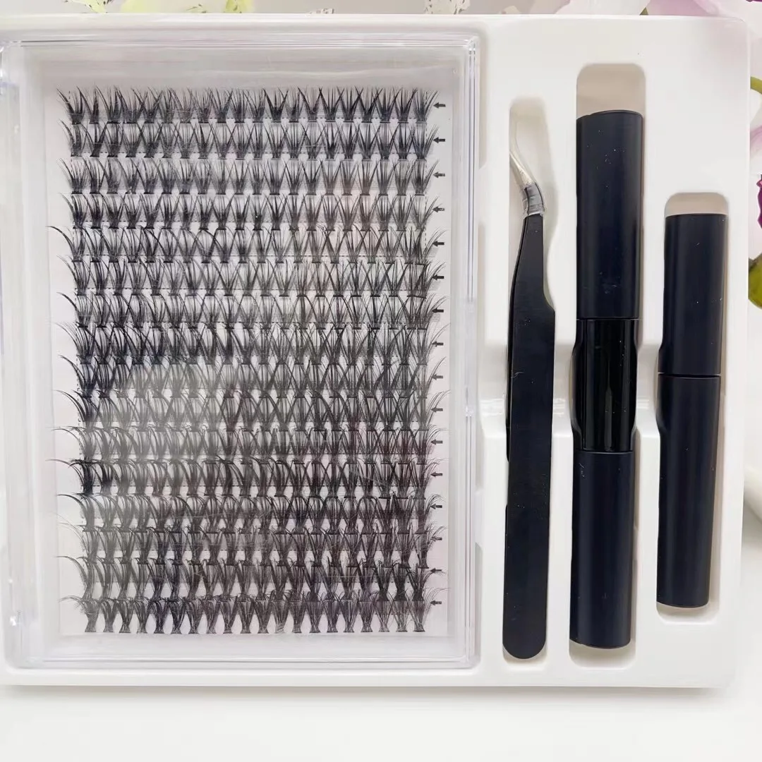 Wholesale glue-based individual lash clusters eyelash diy lash extension Fan 30d 40d 50d Pre-cut segment cluster lashes