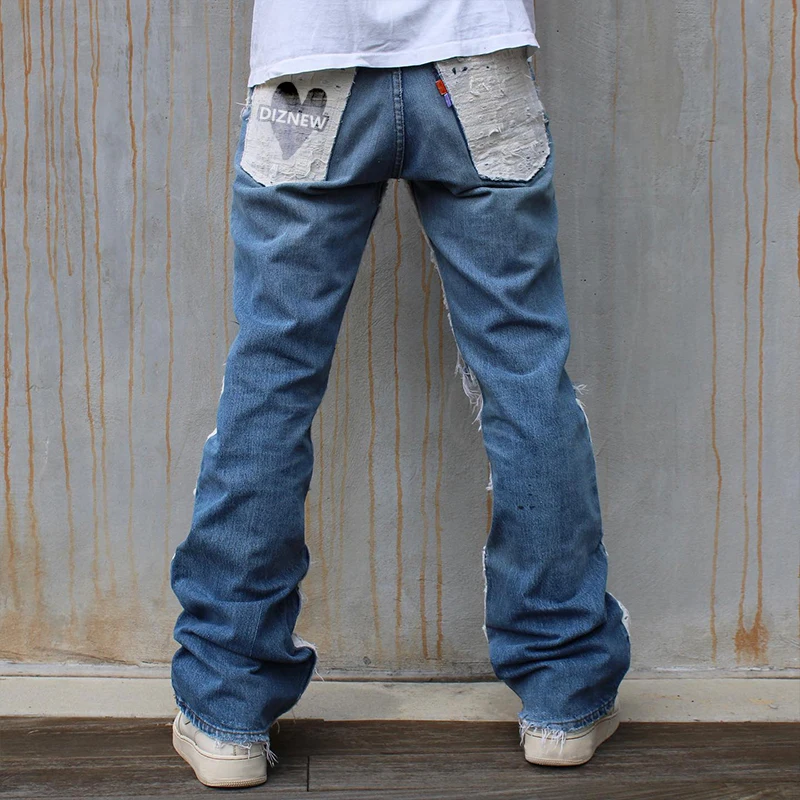 DiZNEW Jeans Pants Custom designer Plus size white ripped bootcut jeans for men size 32
