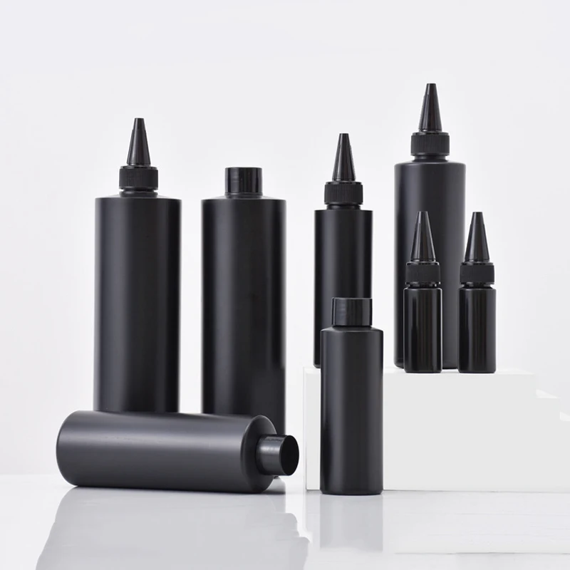 HDPE Black Opaque Flat Shoulder Plastic Nail Glue Hair Oil Applicator Bottles 30ml 50ml 60ml 100ml 200ml 250ml 500ml
