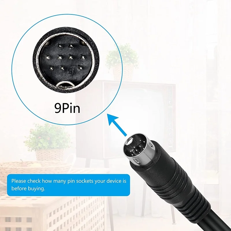 Standard AV Mini DIN 9 Plug RCA Connection Cable Cord Compatible Sega Genesis 2