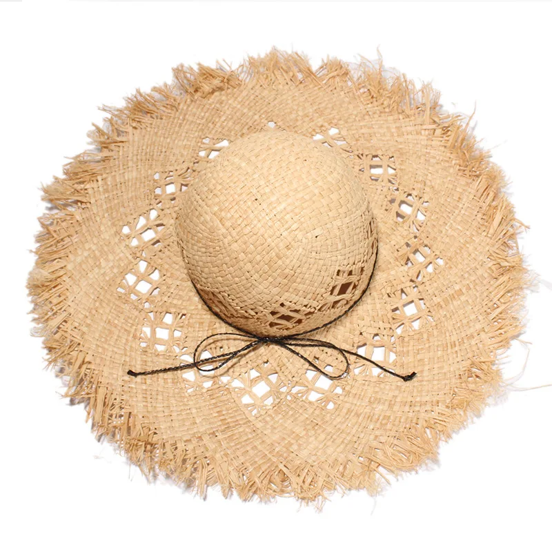 OEM Customized Ribbon Straw Sun Hat of Summer Super Large Lady Gigantic Wide Brim Wheat Straw Hats