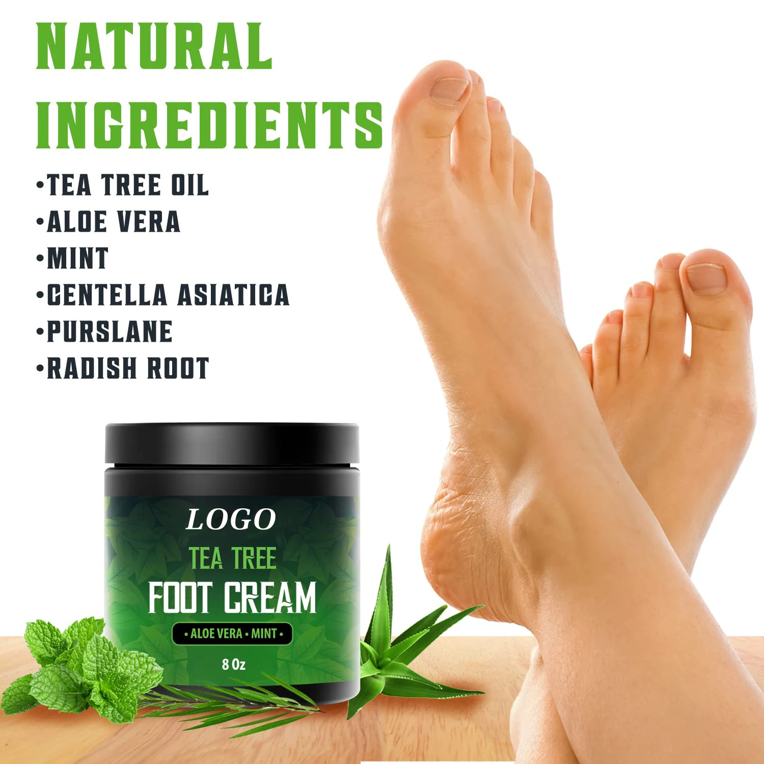 Private Label Foot Skin Care Deep Moisturizing Fast Absorption With Aloe Vera Mint Tea Tree Foot Cream