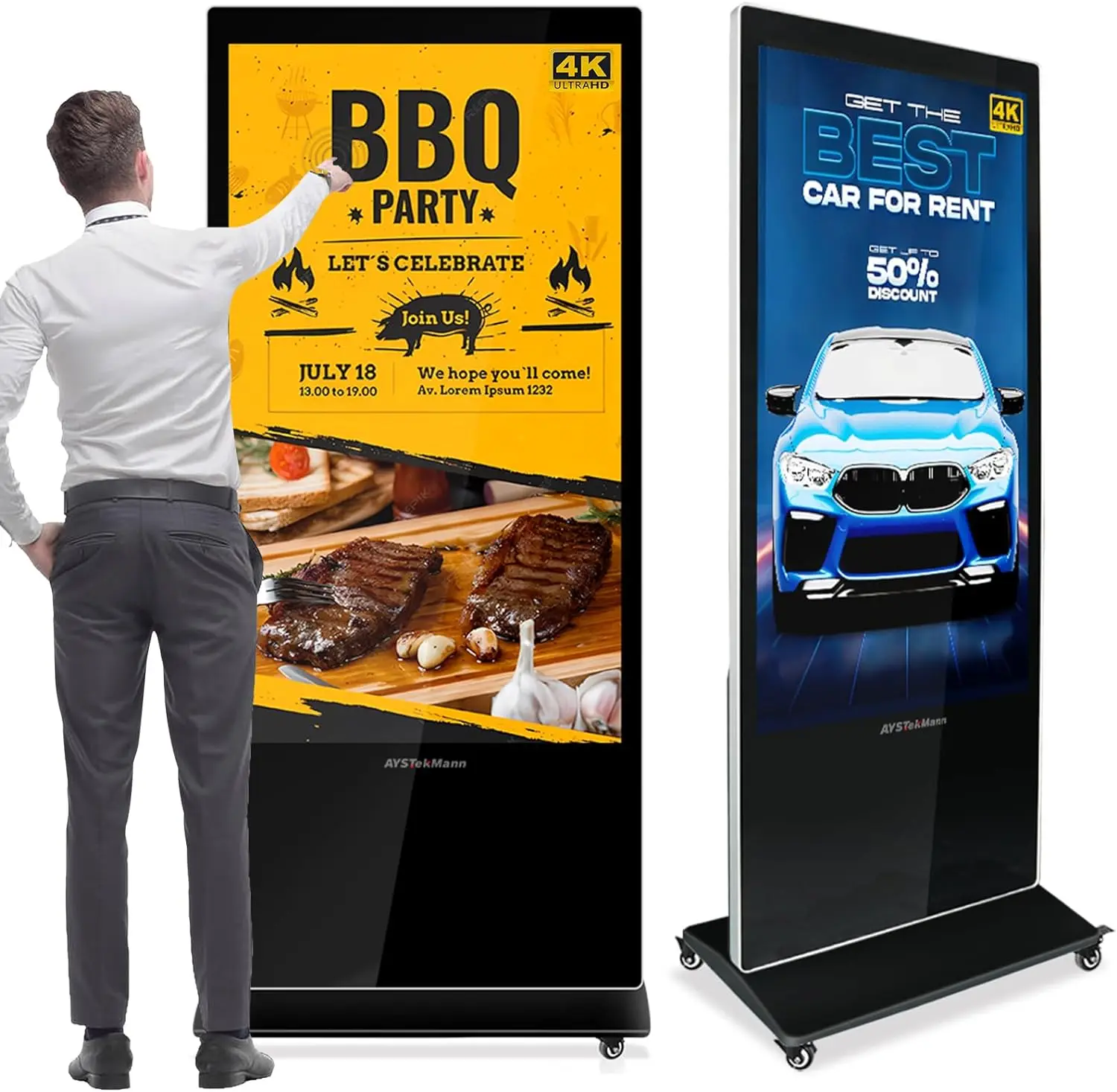 Digital Signage Display, 4K Capacitive Touch Panel Floor Standing LCD Screen Android UHD Touch Screen Kiosk Indoor Monitor