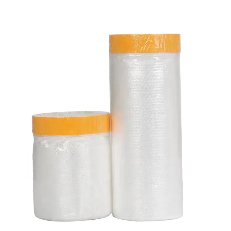 Pre-taped Masking Film is Wrapped With Hot Shrink POF Film with Adhesive Paper Label Custom Package