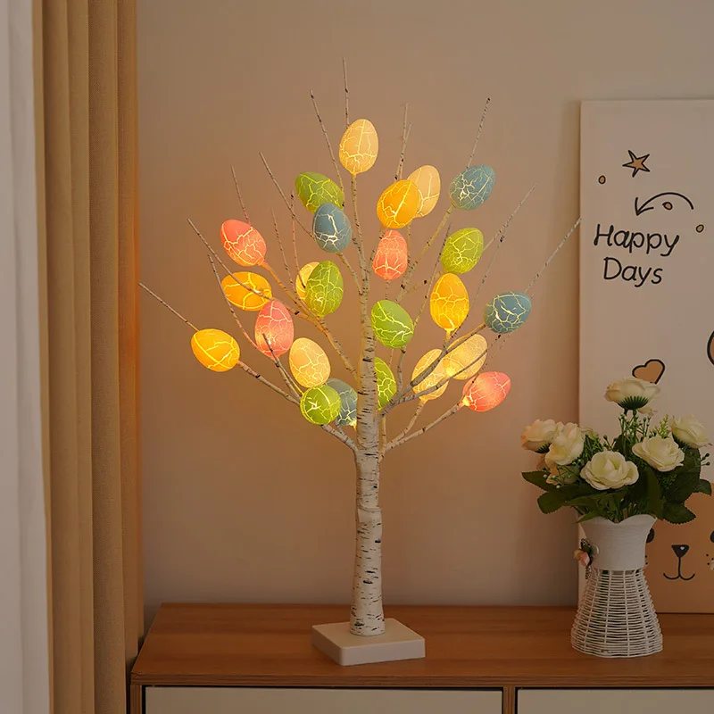 Warm White Lighted Birch Tree Tabletop Artificial Branch Tree Lamp With 24 Easter Eggs LED Bonsai Tree Light For Easter Party