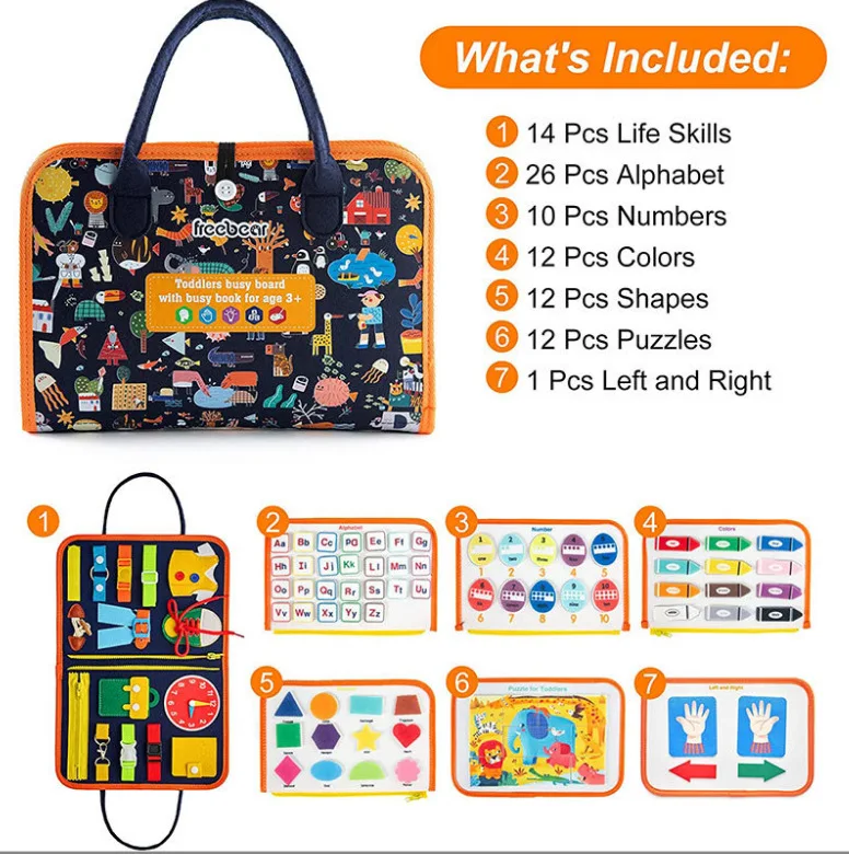 DIY Montessori Toys For Toddlers Foldable Sensory Autism Toys Bag Toddler Activity Board Busy Book