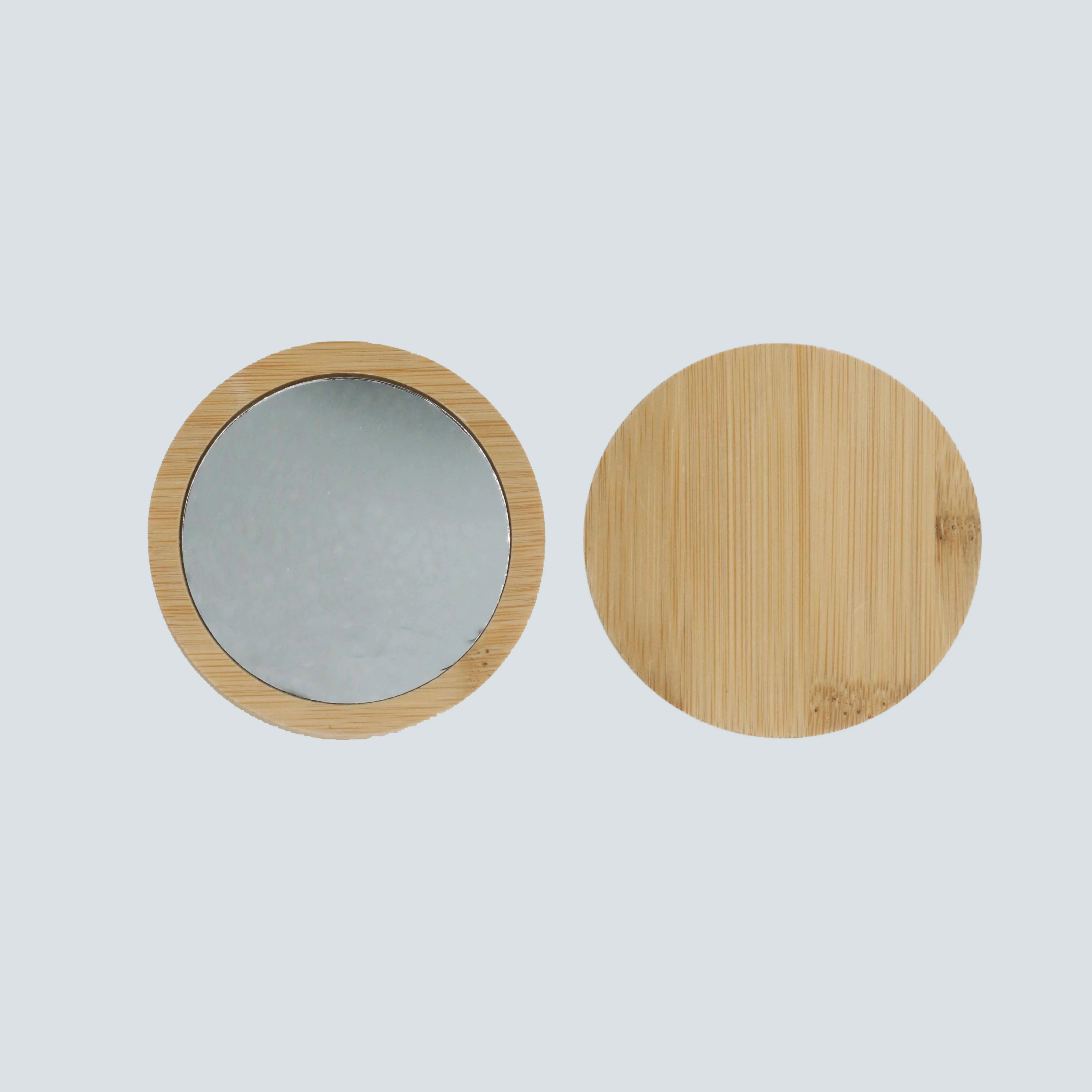 Hand held small make up compact hand round pocket bamboo mirrors