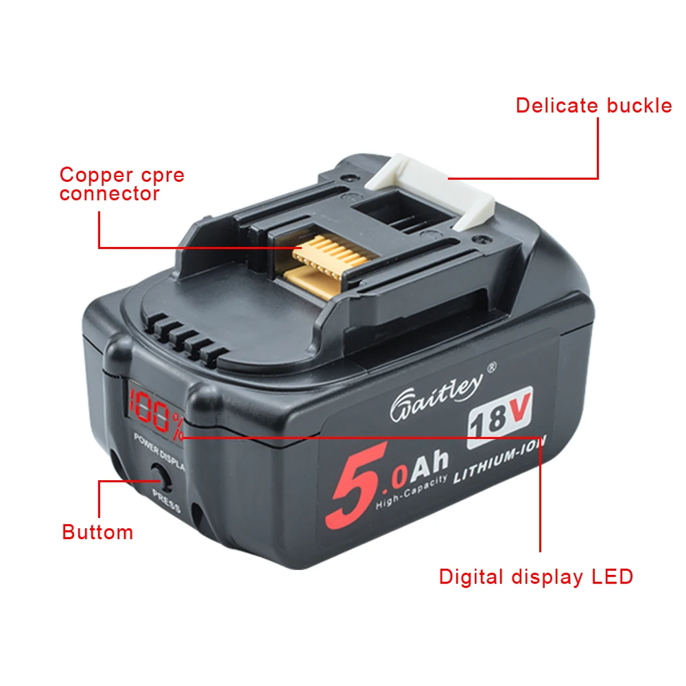Waitley lithium Batteries Replacement Battery 18V 5Ah 5000mAh for Makita 18 V power tool BL1830 BL1840 BL1850 BL1860 18 v 5A