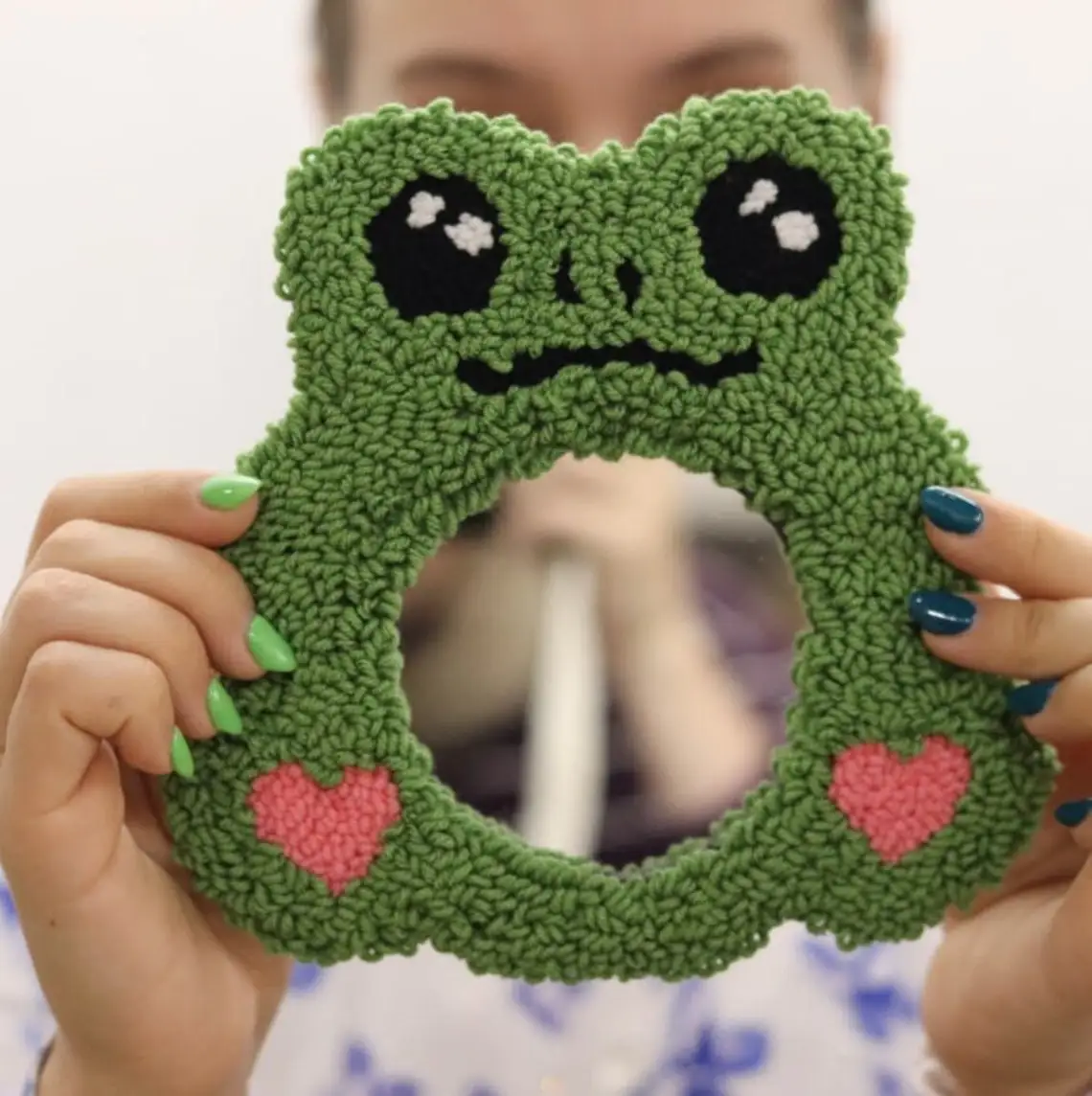 Frog Mirror Punch Decoration Jewelry Cartoon Drink Bar Needle Mirror Frame Handmade Mug Rug Mirror For Home