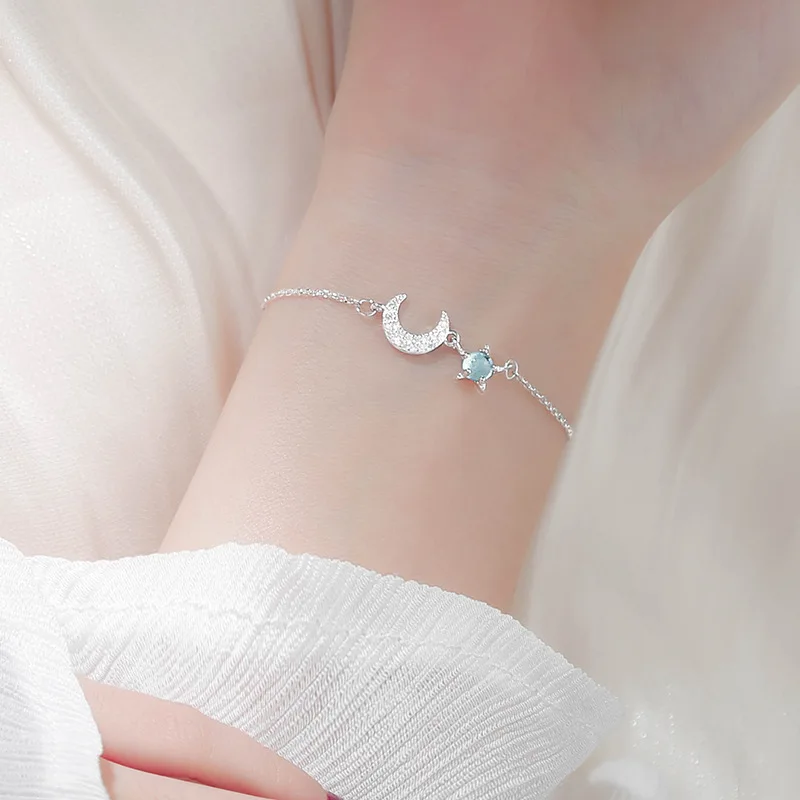 S925 Sterling Silver Planet Bracelet Female Star Moon Small Fresh Handicraft Gift