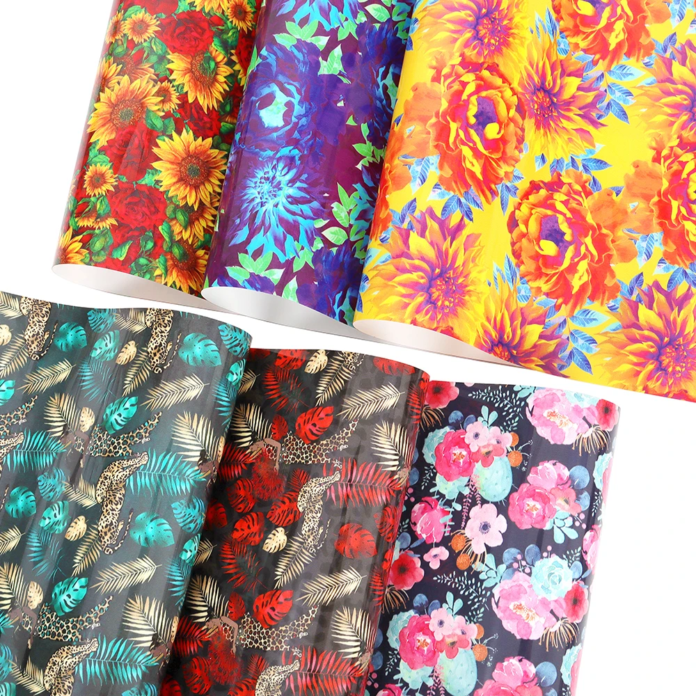20inx1Yard custom logo printed sunflowers peony rose floral patterned vinyl heat transfer clothing roll on garments