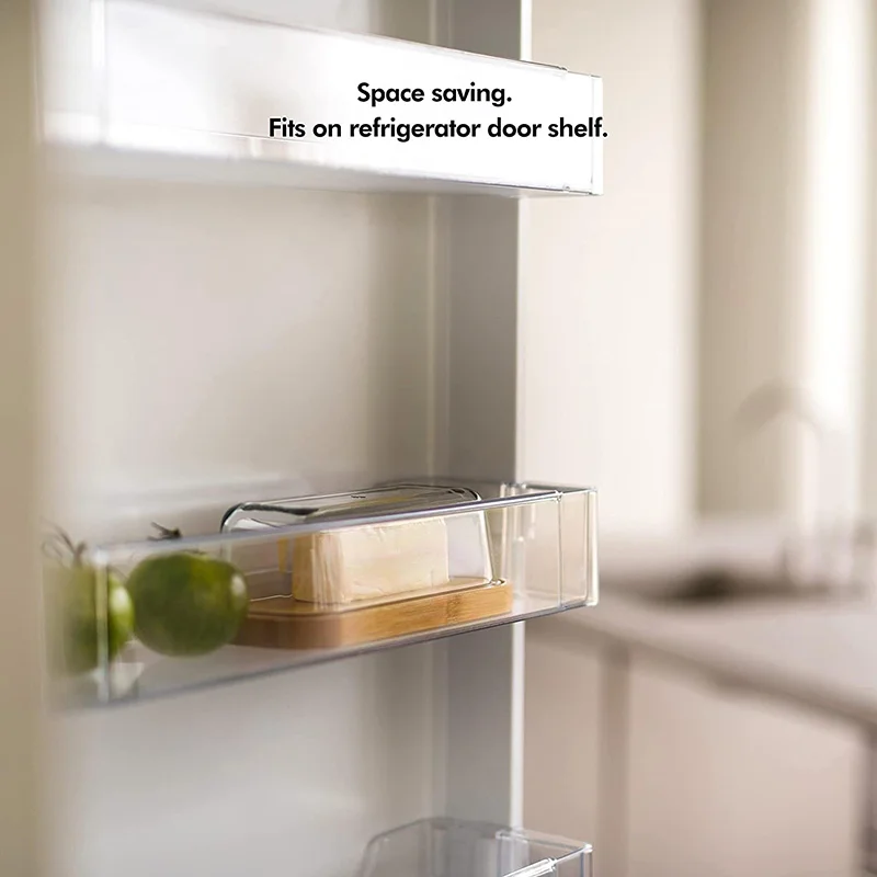 Glass Covered Butter Holder Tray Dish with Lid for Countertop and Refrigerator Door Shelf
