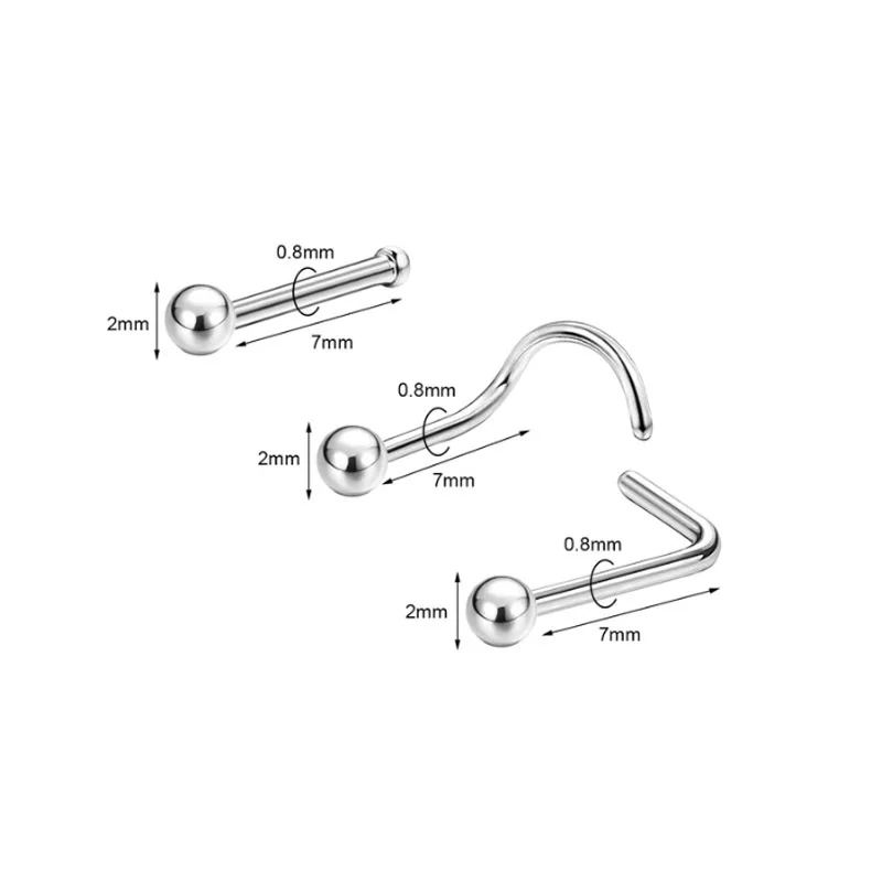 2024 Custom Stainless Steel Surgical Steel Jewelled Nose Screw Piercing Jewelry Nose Piercing Nose Stud