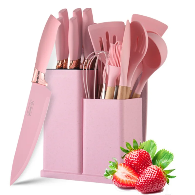 Hot kitchen knives & accessories new products 2023 utensil and knives set of 19 pcs with holder cutting board
