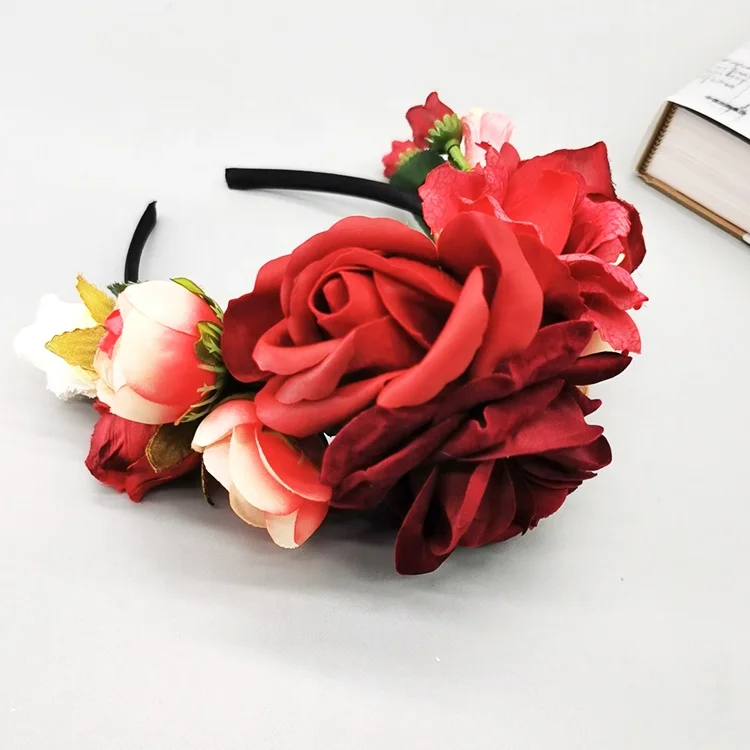
Gorgeous Flower Headband Crown Women Wreath Hair Accessories Rose Red Dahlia Floral Headband Headpieces for Festival 