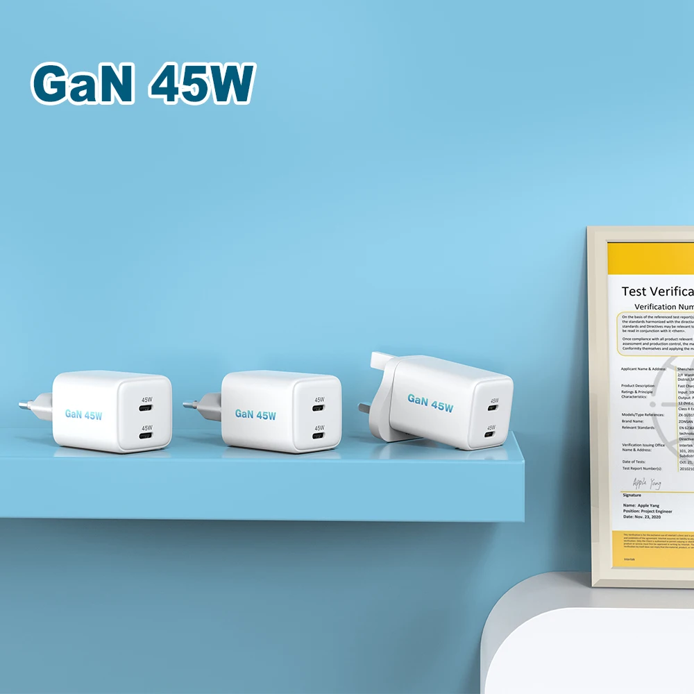 GaN 35W 45W PD Fast Charge Wall Charger Phone USB C USB A Dual PortS Power Adapter Charger