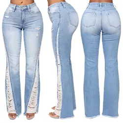 Ladies Plus Size Slim Fit Pants Stretch High Waist Fringe Lady Pants Ladies Denim Jeans Femme Pants Skinny ripped jeans women