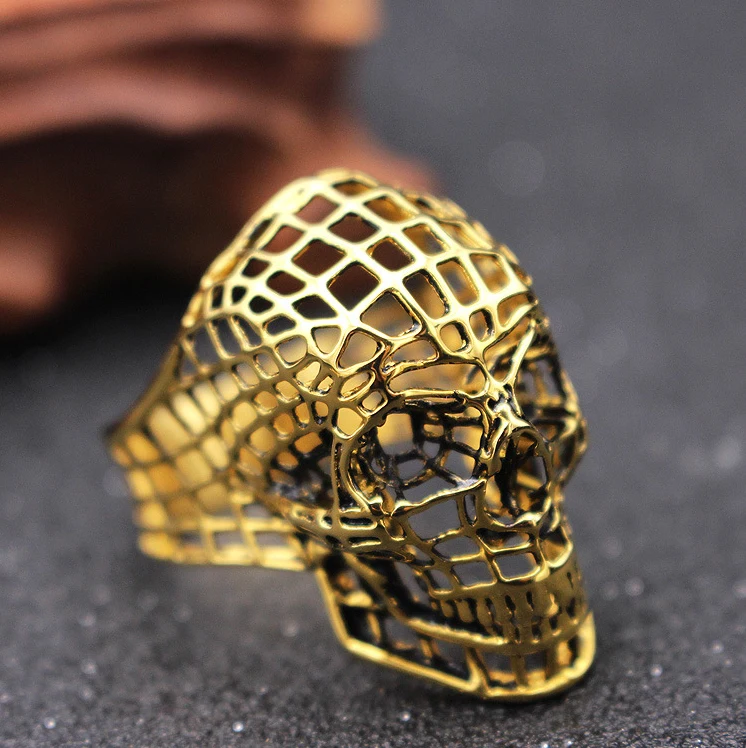 Customized Mens Vintage Punk Style Ring Hollow Made Casting Stainless Steel Skull Ring
