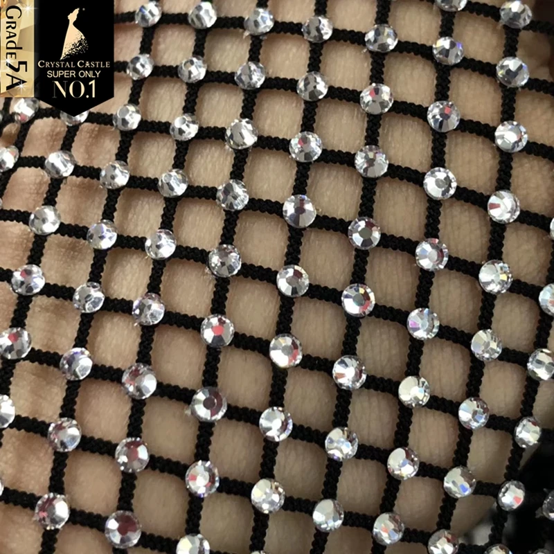 30*120cm SS10 SS16 Shiny White Crystal Glass Rhinestone Mesh Fabric Sewing Crystal Trim Flatback Rhinestone Net