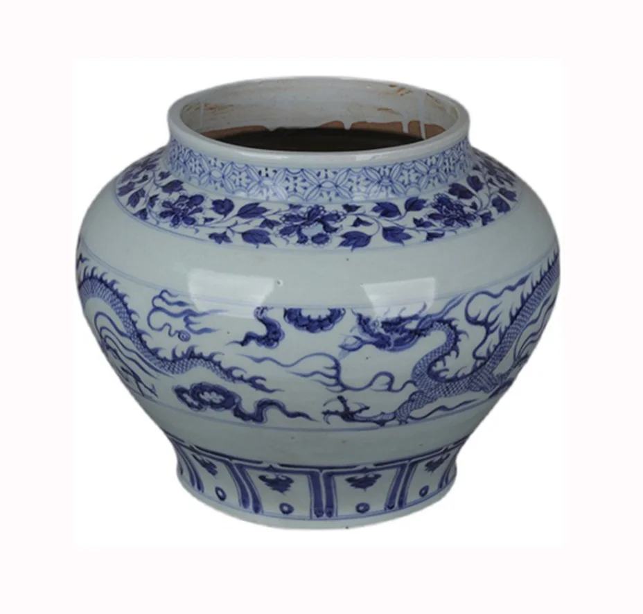 Jingdezhen Blue and White Porcelain Antique Pot Blue and White Hand-painted Dragon Pattern Ceramic Chinese Indoor Pot