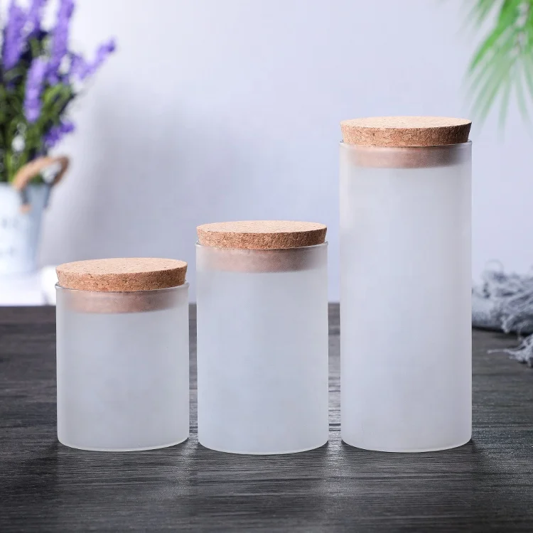 Hot sales white frosted customized candle holder glass candle jar with wooden lid for candle making