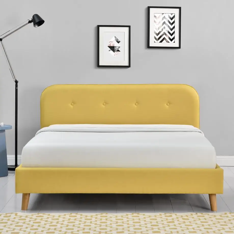 Yellow simple elegant fabric bed for bedroom furniture