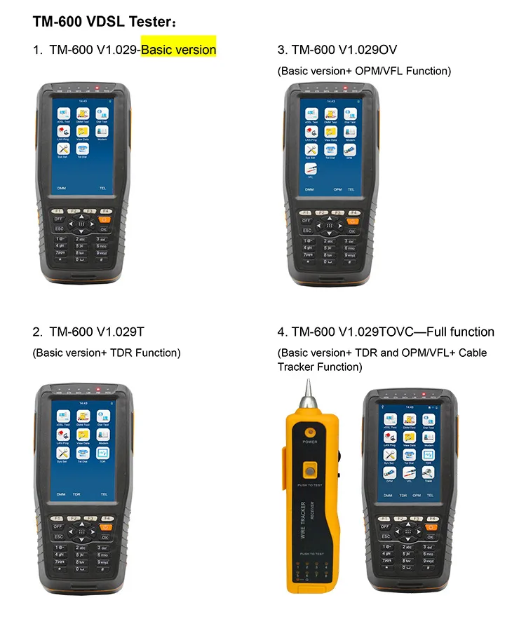 All-in-one Unit Data memory function TM600 VDSL2/OPM/ VFL/TDR Function/Tone Tracker TM600 ADSL VDSL2 Tester