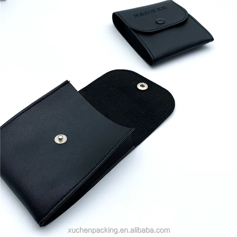 PU Leather Jewelry Bag for Necklace, Bracelet, Ring, Watch, Earphone Vintage Black Faux Leather Jewelry Pouch With Snap Button