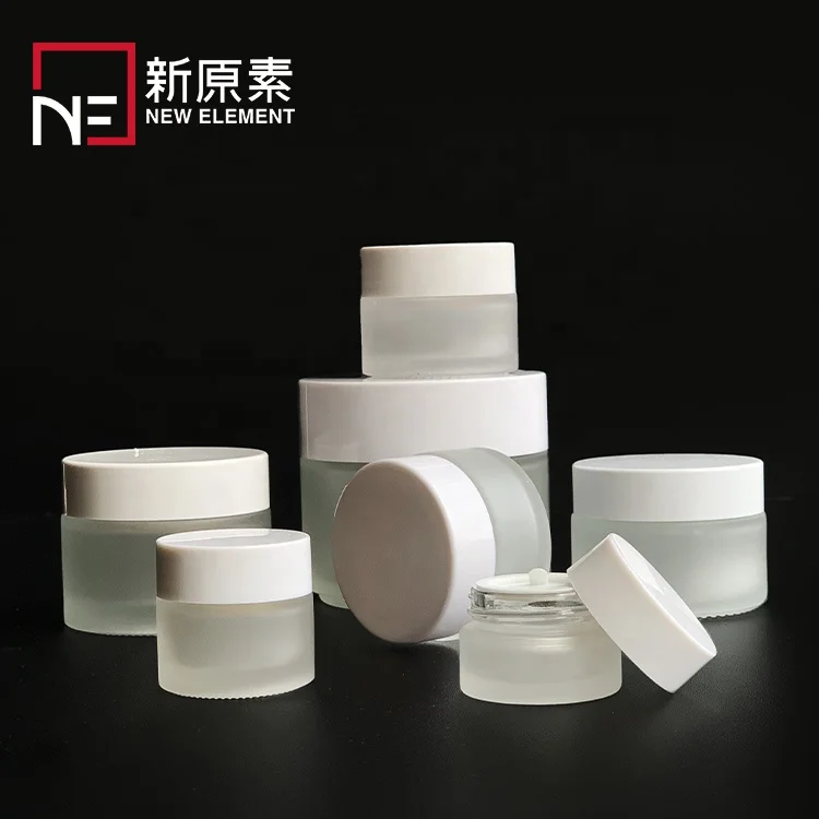 high end wholesale 5g 10g 15g 20g 30g 50g 100g white lid frosted glass cosmetics jar for cream