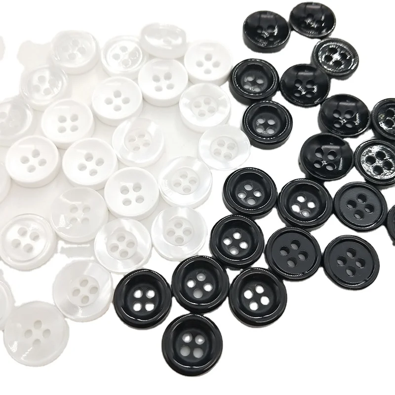 Hot Saling Spot Shirt Button Pearlescent Resin Buttons For Clothes Black White 4-Holes Clothing Buttons