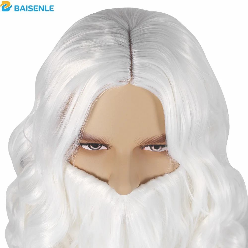White Long Curly Hair Santa Claus Christmas Wig European And American Santa Claus Bearded Wig