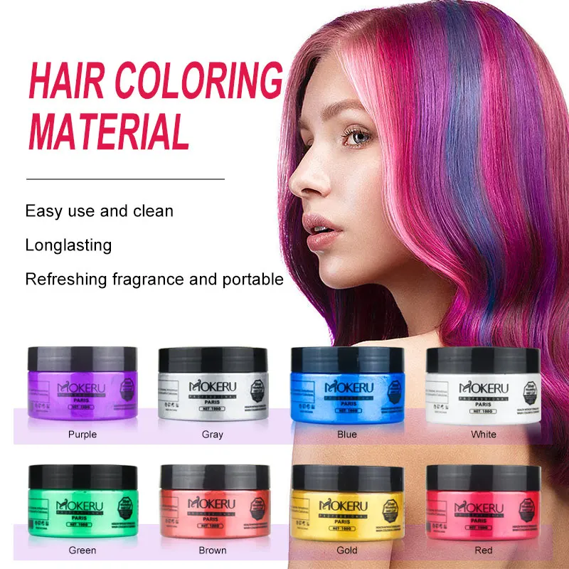 Temporary grey silver color hair pomade ash gray hair color wax mud gel disposable mud hair dye color wax