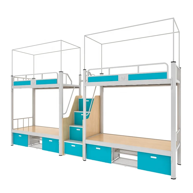 School Metal Frame Student Bed With Cabinet And Writing Desk For Three Students Use