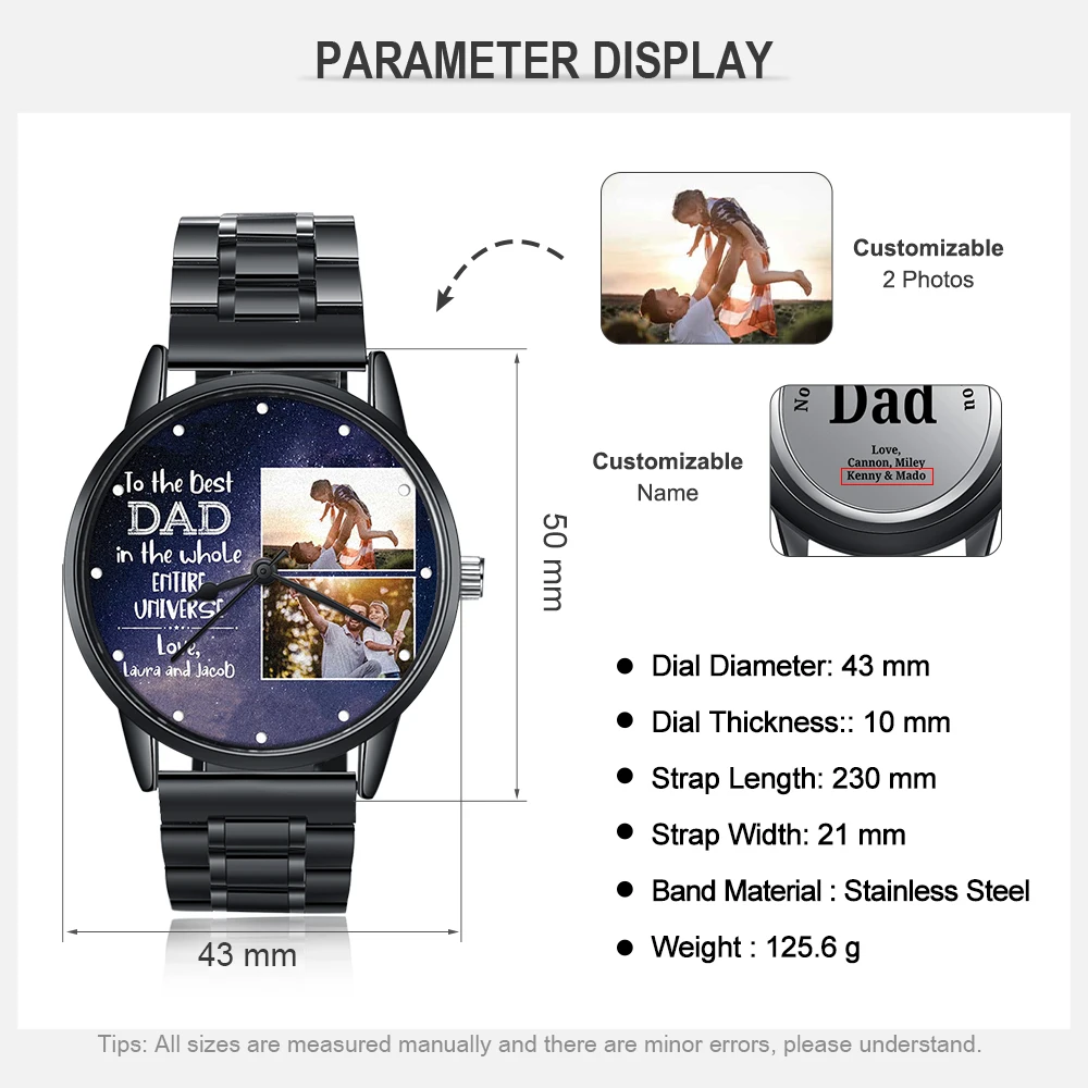 Подарок лучшему папе ручные часы с фото из нержавеющей стали Пользовательский логотип часы