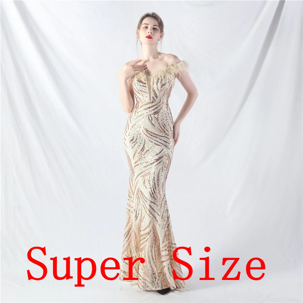 31967-S# New Palace fish bone waist waistcoat craft order ostrich hair high-end Fat Lady Dress Plus Size Dress Super Size