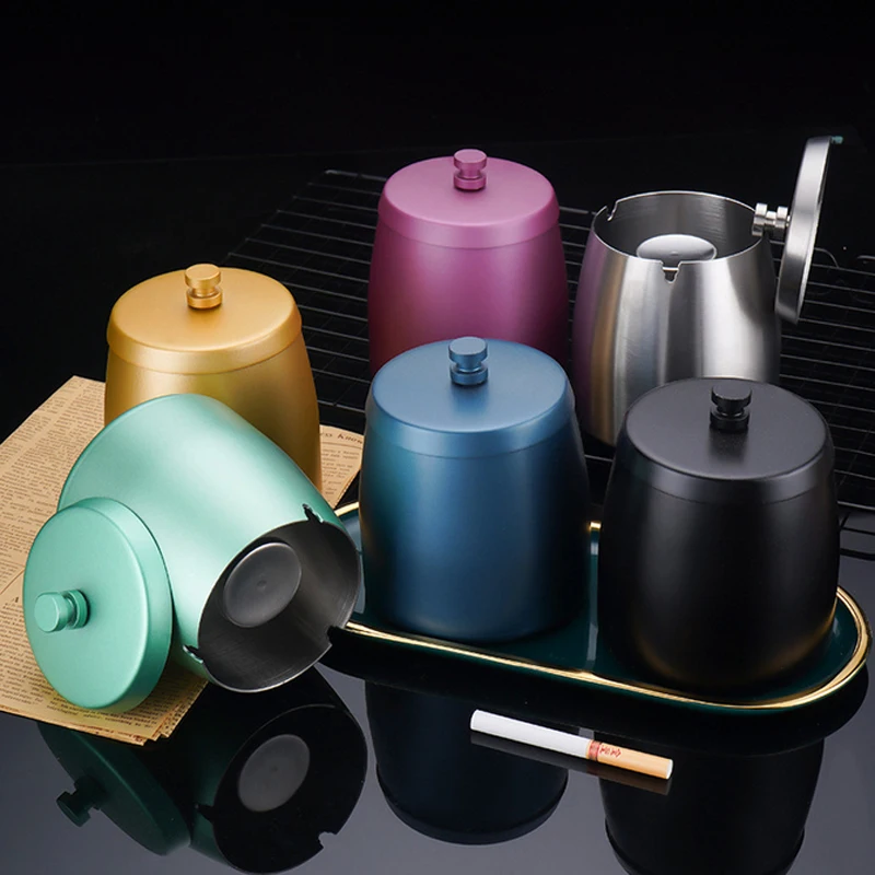 Windproof  Easy Clean Windproof Ashtrays for Cigarettes Ash Tray with Lid Portable Stainless Steel Wooden Ashtray With Lid