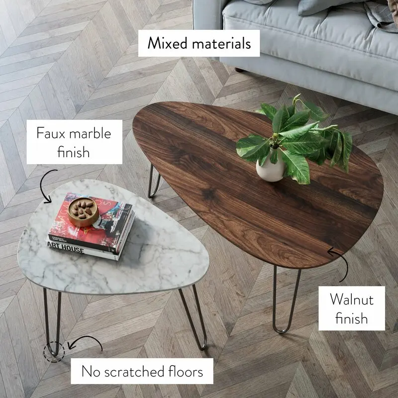 Hot Selling Modern Living Room Furniture Wood Coffee Table Triangular Nesting Double Coffee Tables