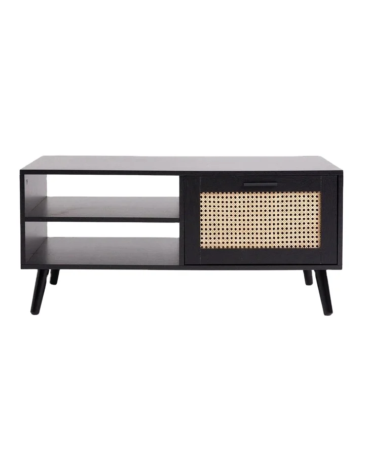 rattan cabinet Coffee Table in Wooden Black The two open shelves are perfect for storage of coffee table books