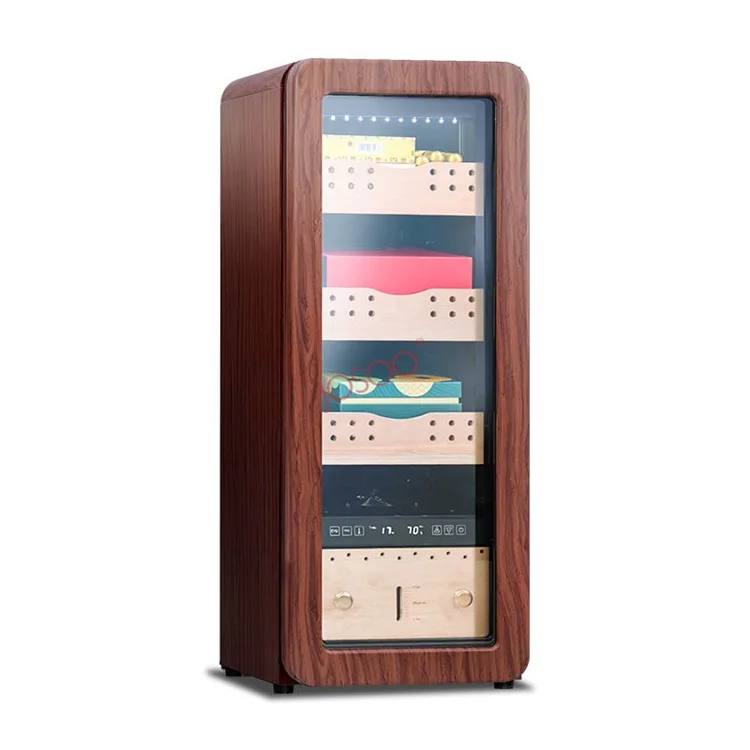 Josoo 50L Retro Wood Grain Cigar Humidor Freestanding Cigar Cooler Refrigerator With 500 Cigars Storage