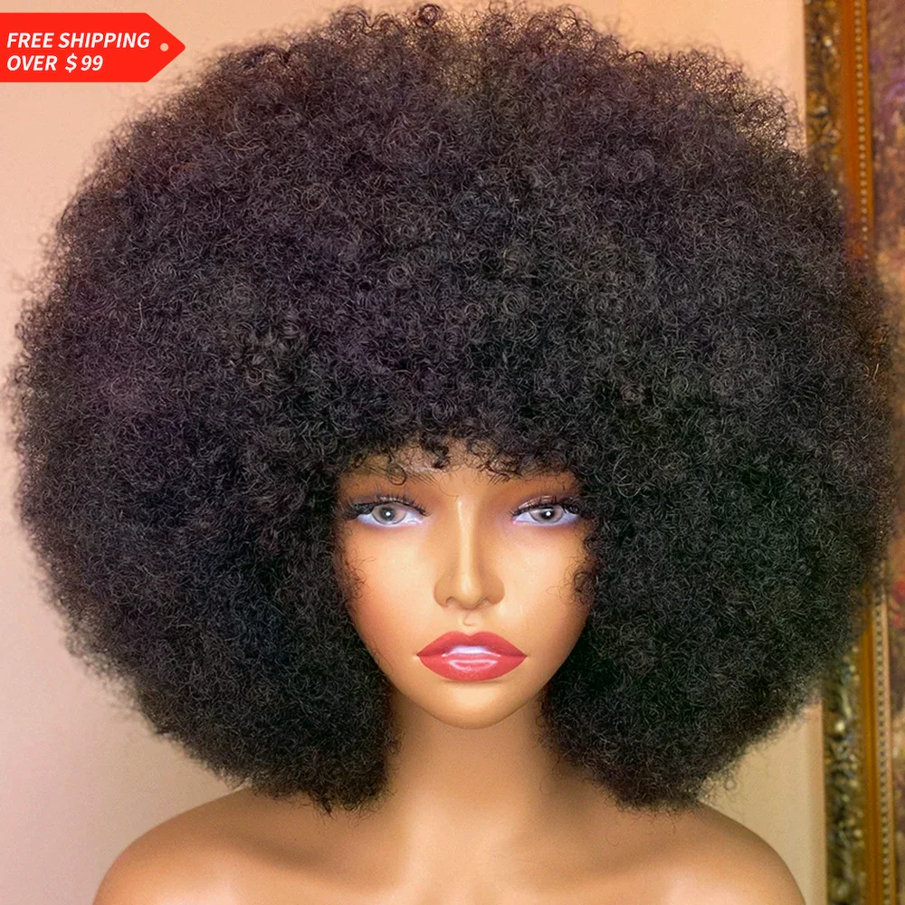 Short Afro Kinky Curly Human Hair Wig for Black Women Pixie Cut Bob Machine Made Affordable