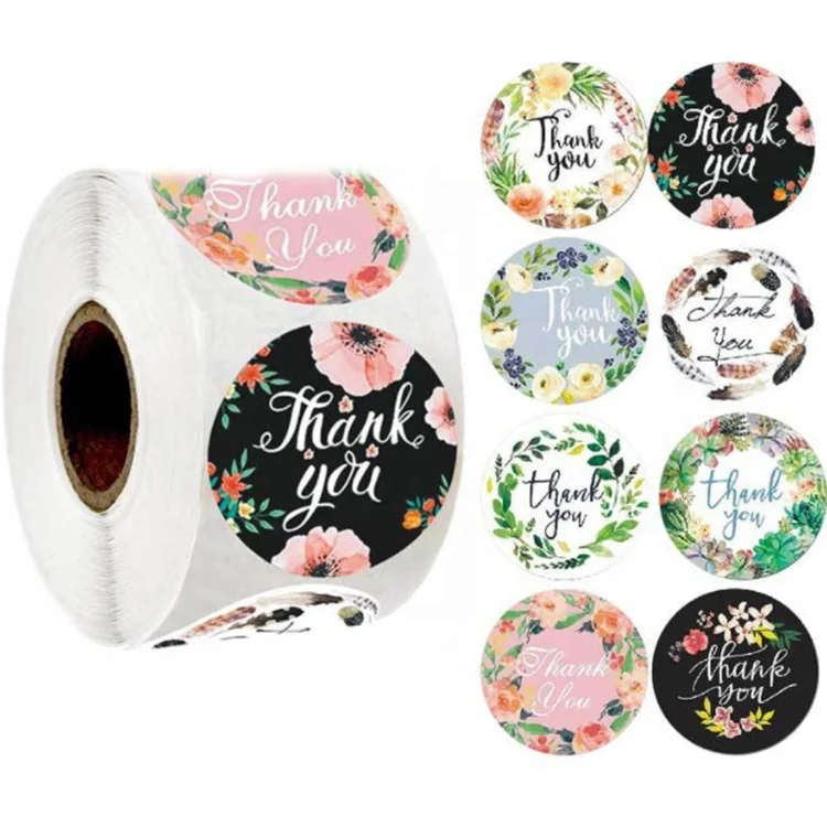 Flower thank you sticker roll stamp for shipping bags,baby shower/wedding/party bag/envelopes seal floral sticker roll gift deco